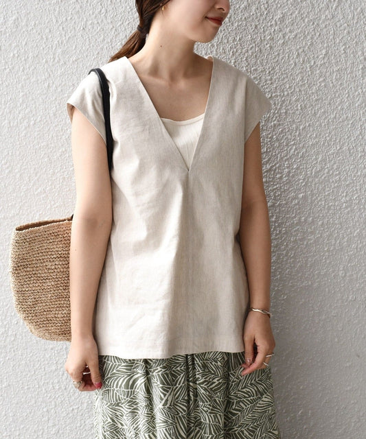 〈手洗い可能〉麻混プルオーバージレ