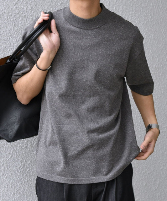 SHIPS any:〈接触冷感〉ハイゲージリネン ミックス サマーニット モックネック Tシャツ