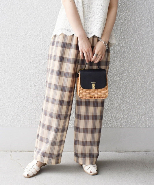 〈手洗い可能〉ウエストギャザーチェックパンツ