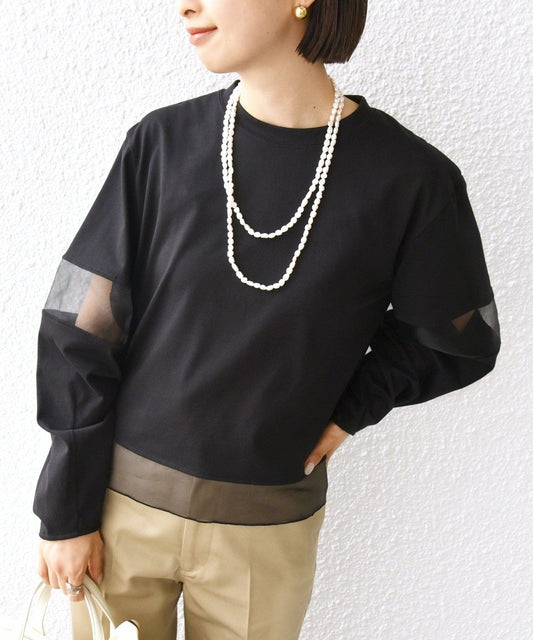 〈手洗い可能〉シアー コンビ プルオーバー ロング スリーブ