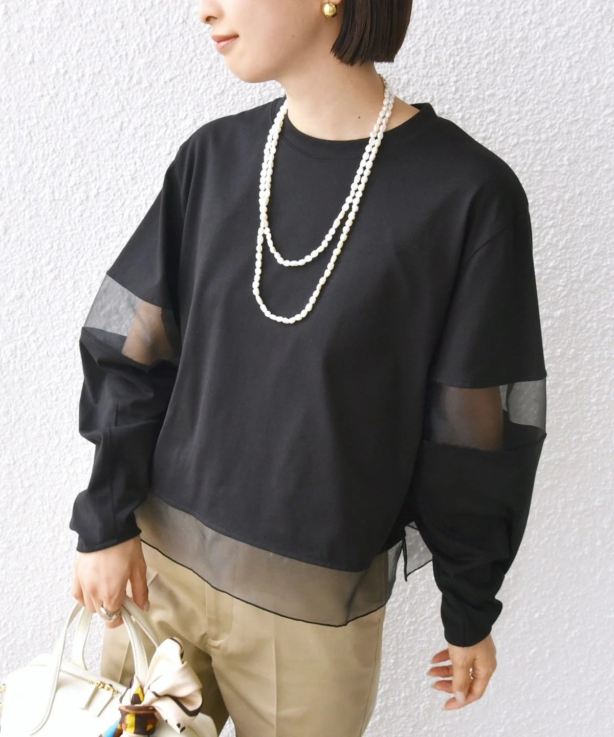 〈手洗い可能〉シアー コンビ プルオーバー ロング スリーブ