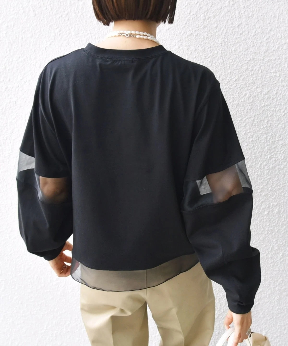 〈手洗い可能〉シアー コンビ プルオーバー ロング スリーブ