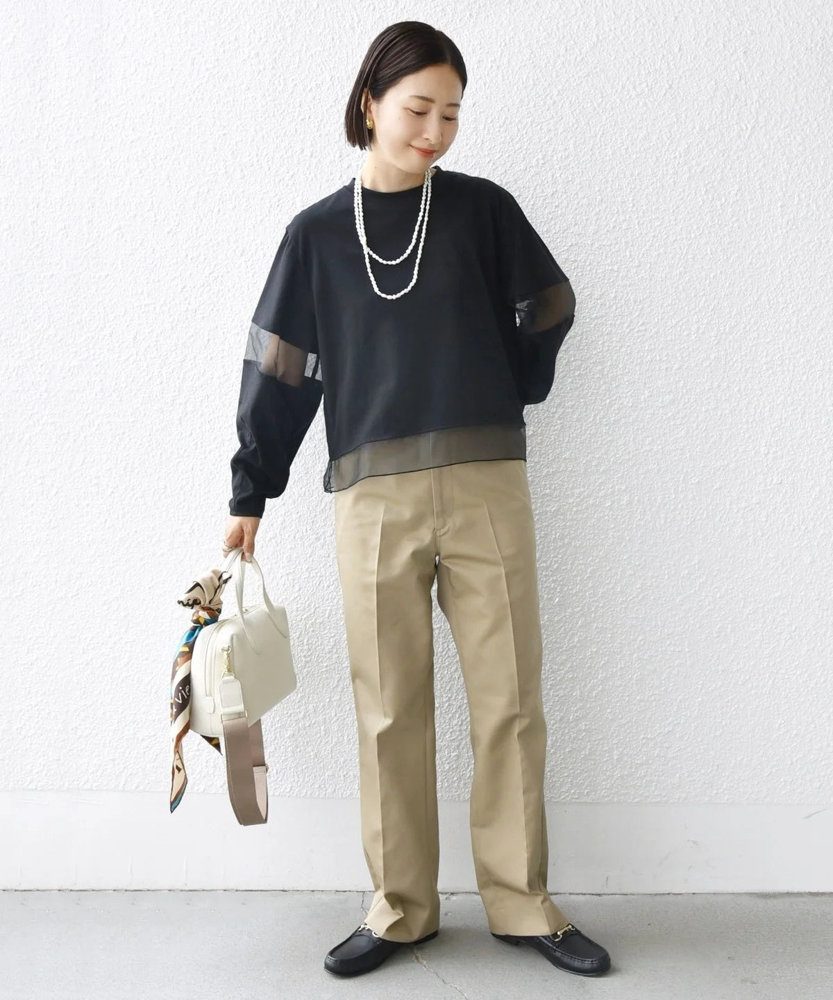 〈手洗い可能〉シアー コンビ プルオーバー ロング スリーブ