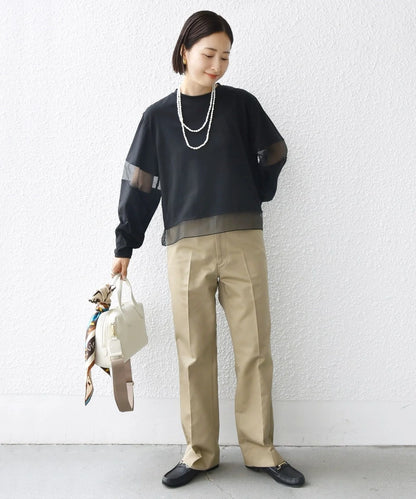 〈手洗い可能〉シアー コンビ プルオーバー ロング スリーブ