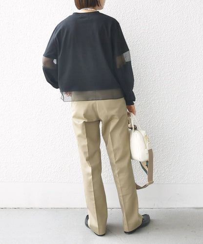 〈手洗い可能〉シアー コンビ プルオーバー ロング スリーブ