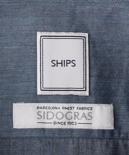 SHIPS:【テレワーク対応可能】SPAIN FABRIC ウォッシュド  インディゴライク ワイドカラー シャツ