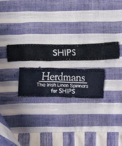 SHIPS: Herdmans コットン/リネン オープンカラー シャツ (ストライプ)