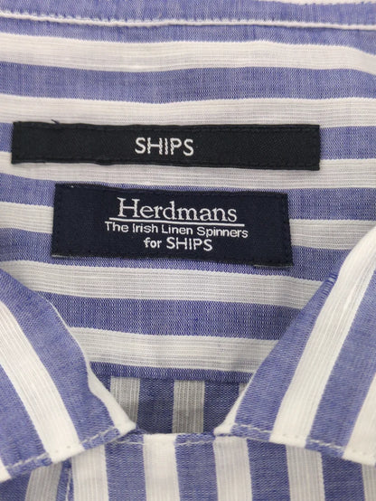 SHIPS: Herdmans コットン/リネン オープンカラー シャツ (ストライプ)