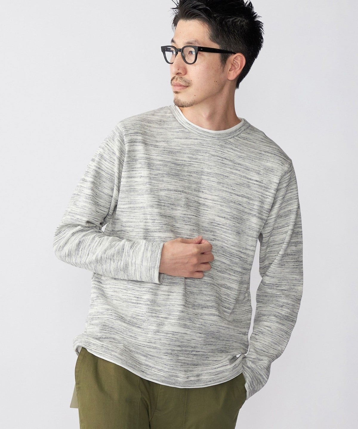 SHIPS: ワッフル フェイクレイヤード クルーネック Tシャツ (ロンT)