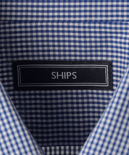 SHIPS: ワイドカラー ギンガムチェック ネイビー シャツ