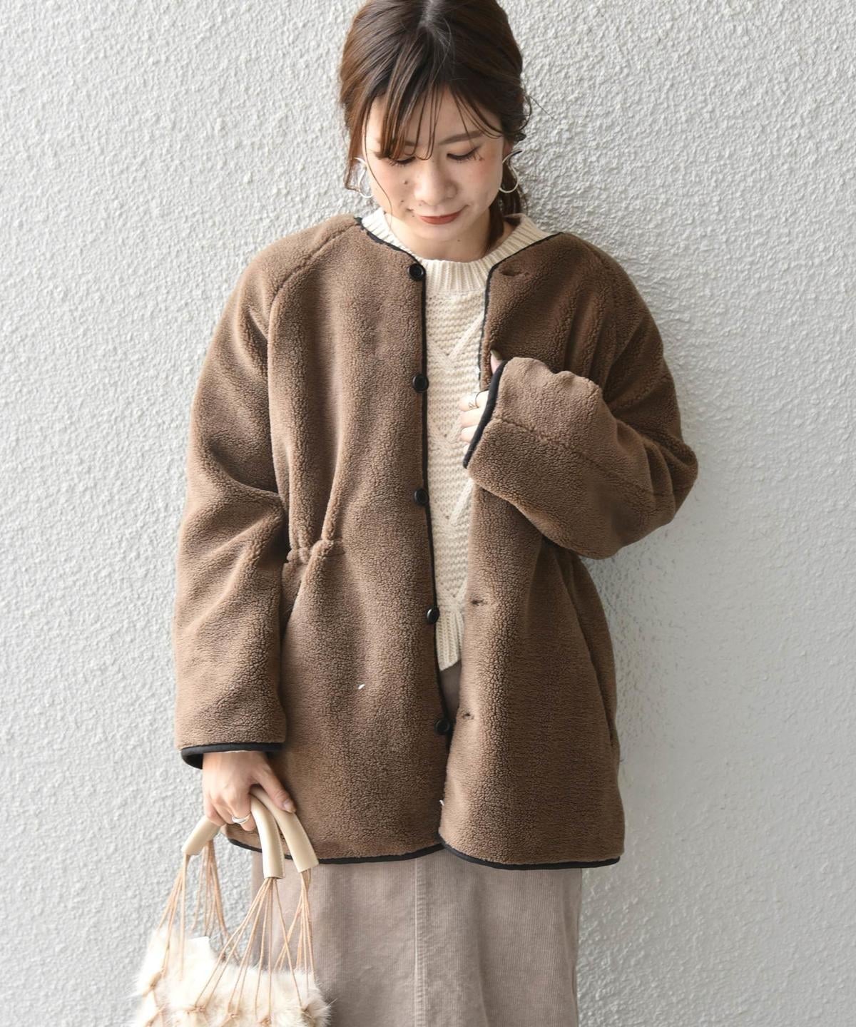 Khaju:リバーシブルノーカラードロストボアコート
