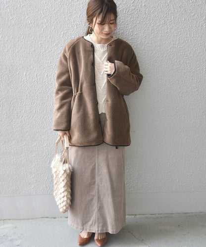 Khaju:リバーシブルノーカラードロストボアコート