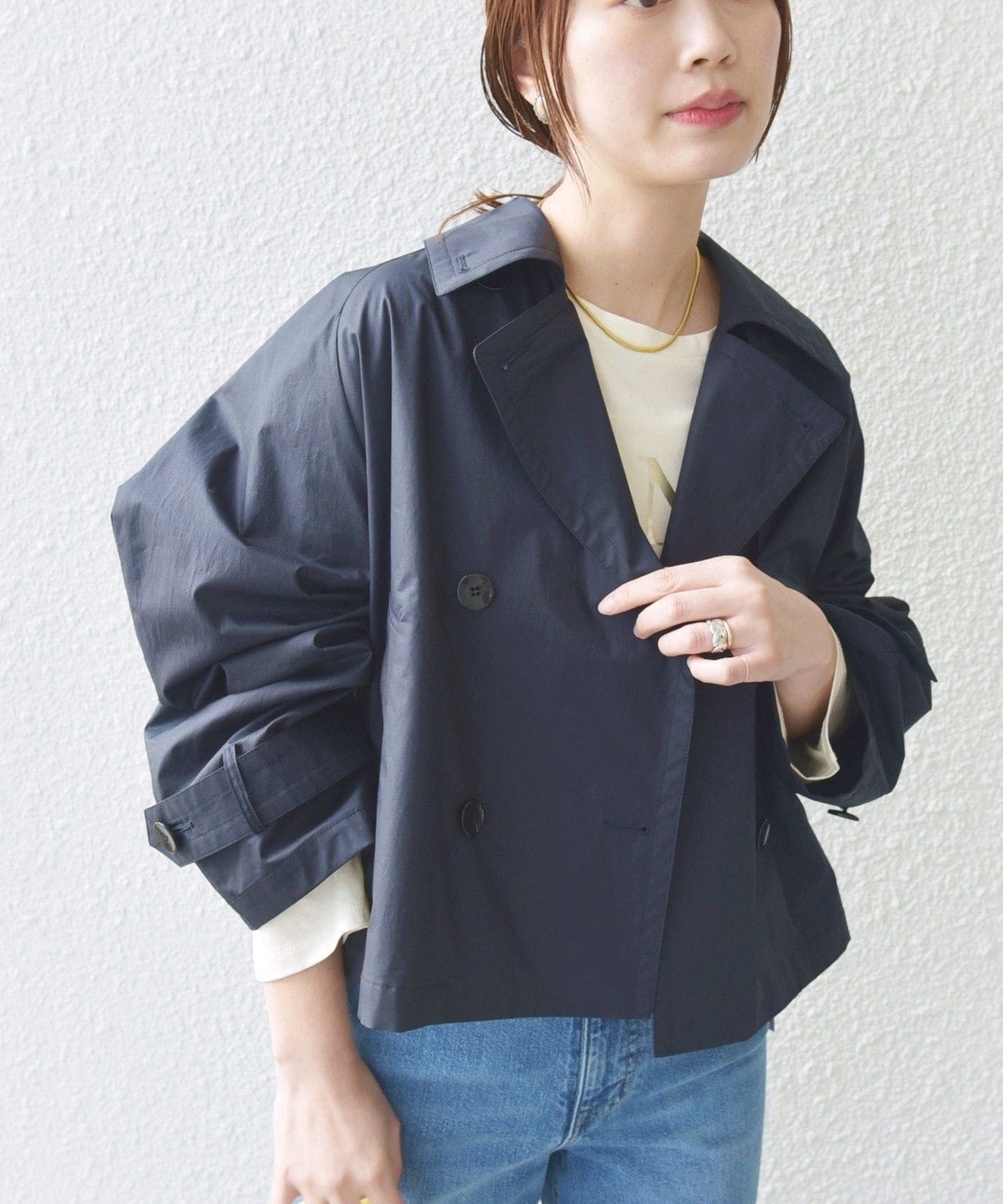 〈手洗い可能〉タイプライター ボリューム スリーブ ショート トレンチ コート