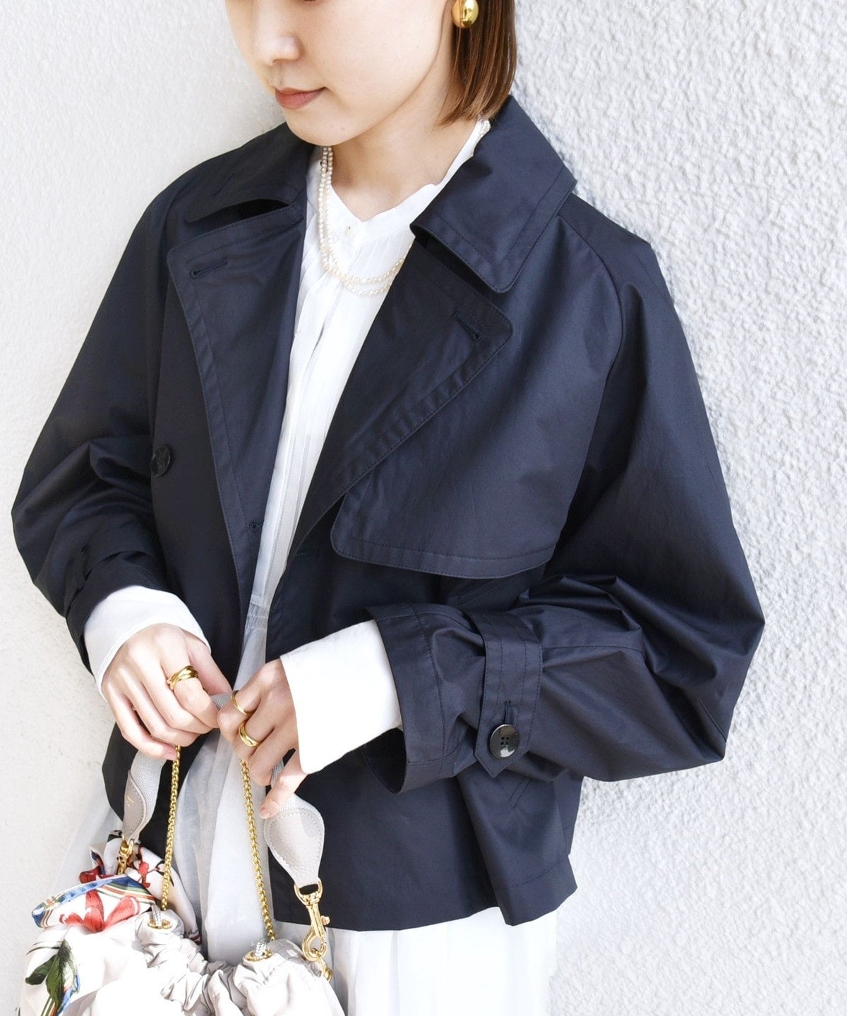 〈手洗い可能〉タイプライター ボリューム スリーブ ショート トレンチ コート