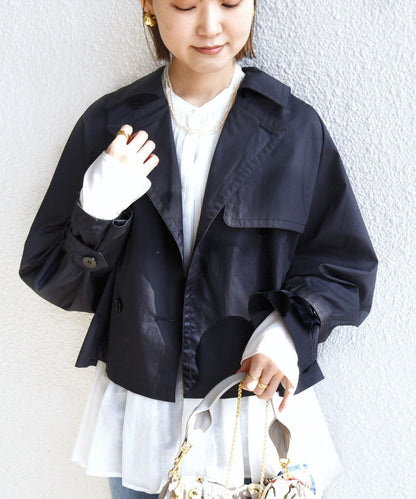 〈手洗い可能〉タイプライター ボリューム スリーブ ショート トレンチ コート