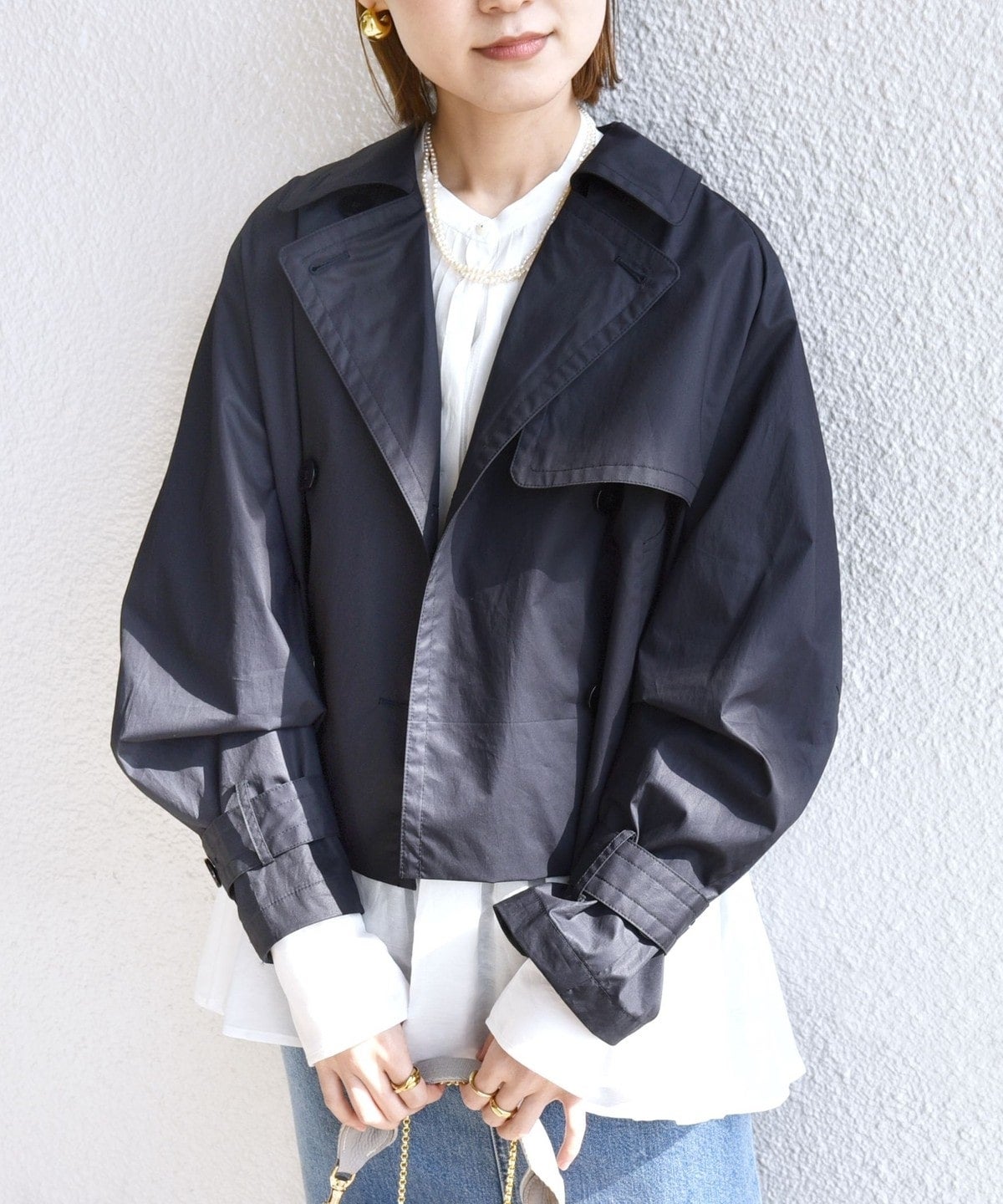 〈手洗い可能〉タイプライター ボリューム スリーブ ショート トレンチ コート