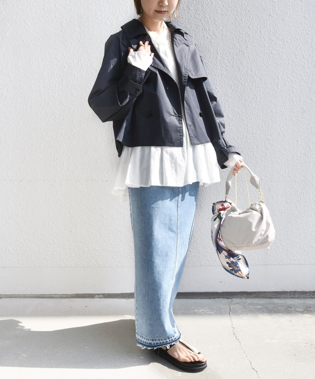 〈手洗い可能〉タイプライター ボリューム スリーブ ショート トレンチ コート