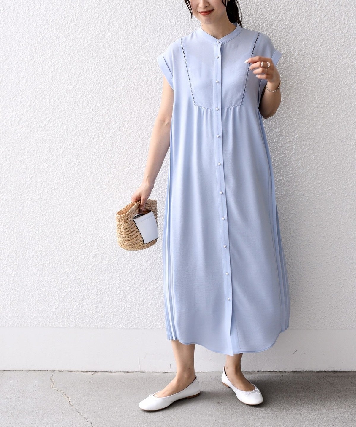 〈手洗い可能〉ストレッチ ジョーゼット プリーツ ワンピース