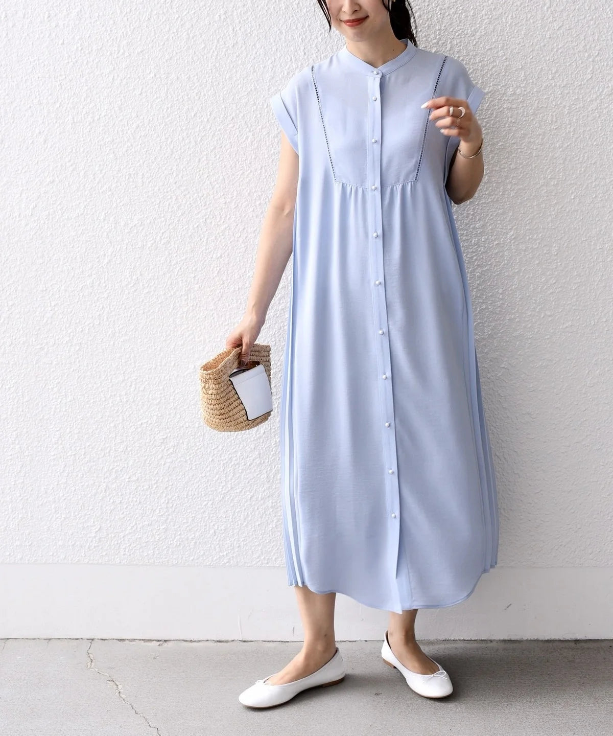 〈手洗い可能〉ストレッチ ジョーゼット プリーツ ワンピース