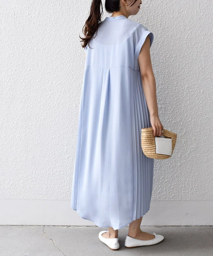 〈手洗い可能〉ストレッチ ジョーゼット プリーツ ワンピース