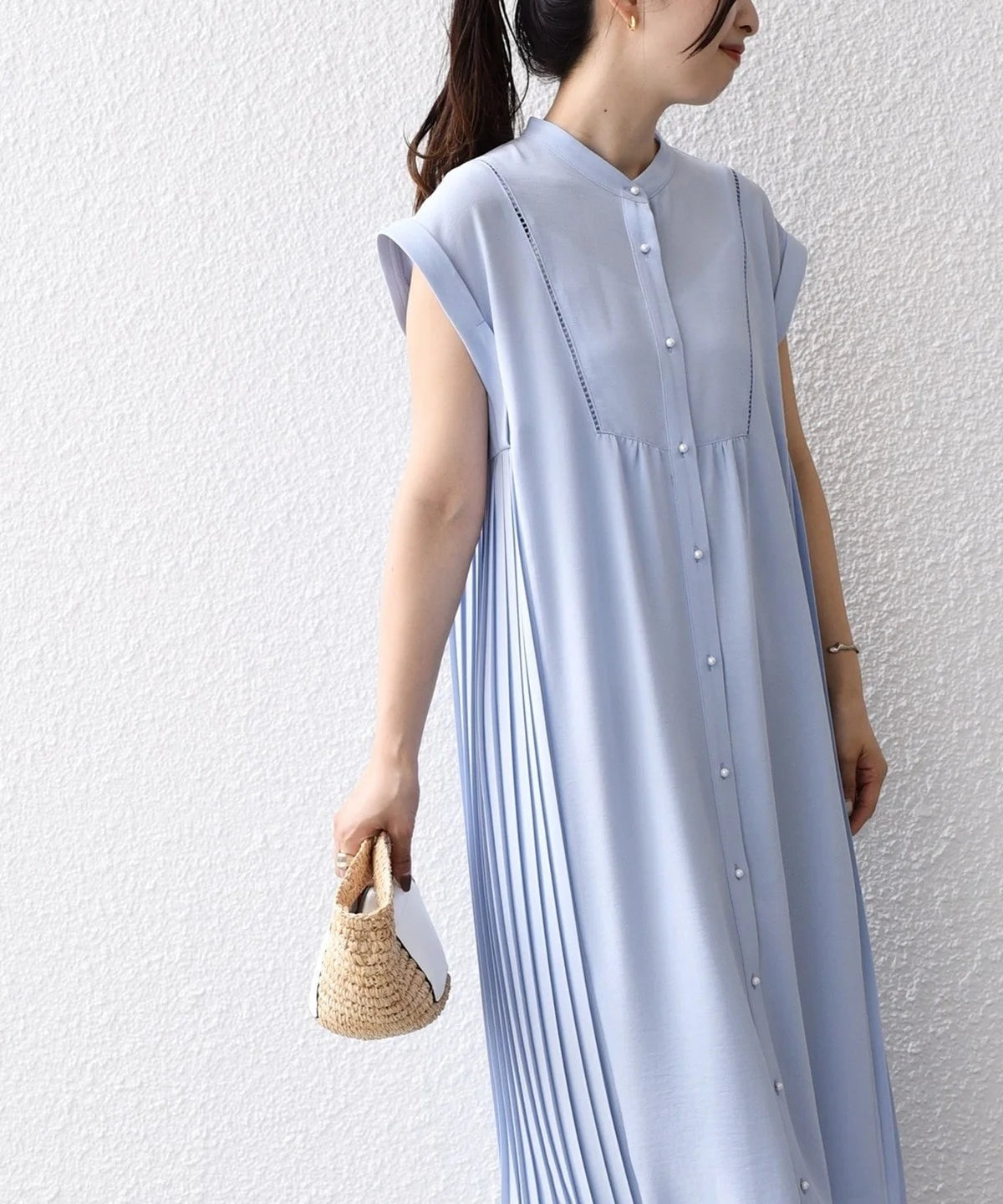 〈手洗い可能〉ストレッチ ジョーゼット プリーツ ワンピース