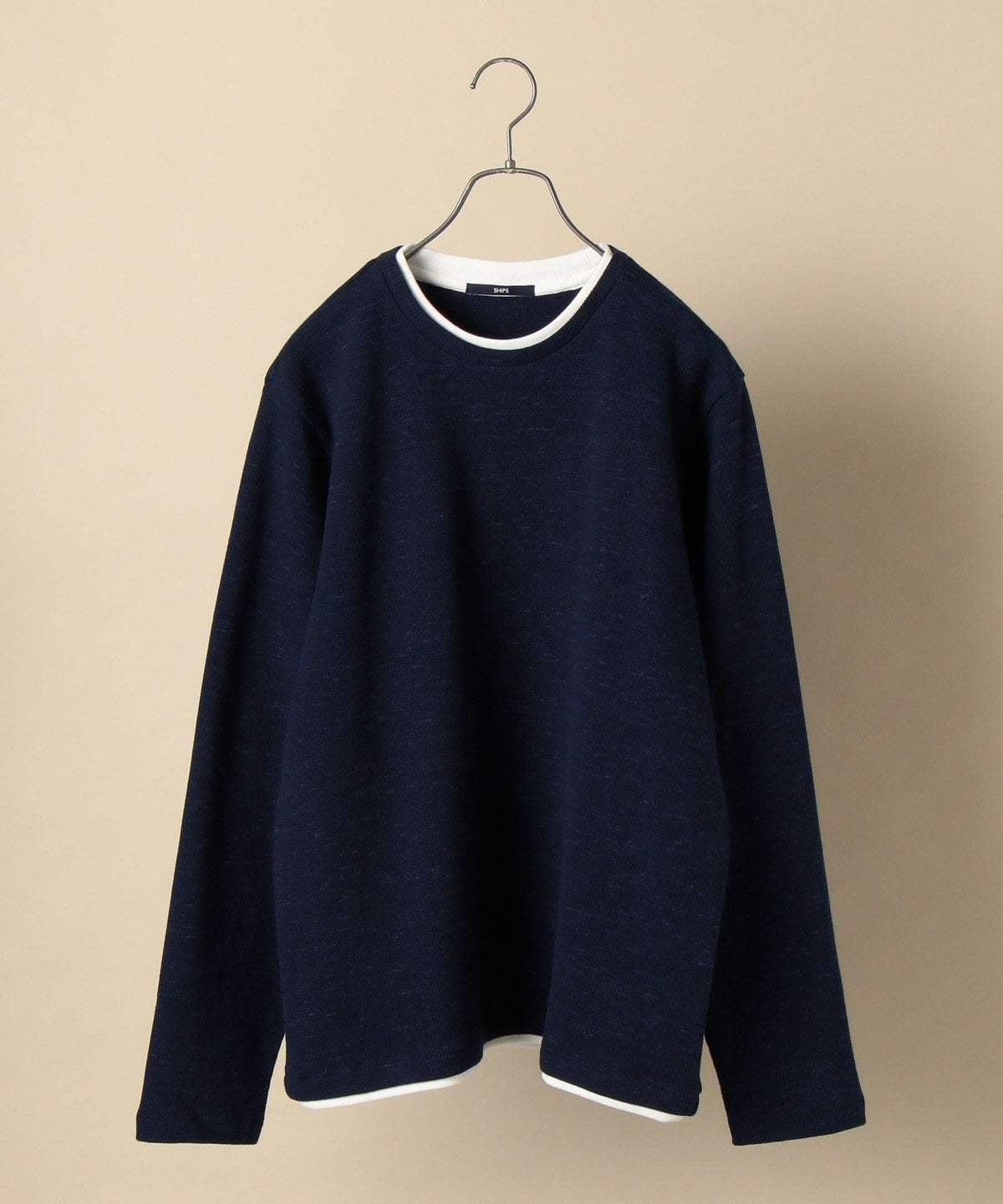 SHIPS: ワッフル フェイクレイヤード クルーネック ロングスリーブ Tシャツ (ロンT)