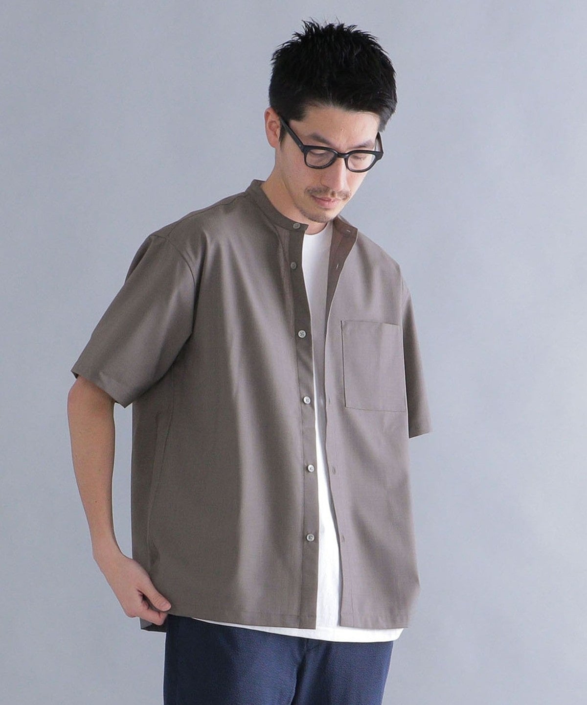 SHIPS:〈ウォッシャブル〉ウール×SOLOTEX(R) リラックスフィット バンドカラーシャツ S/S