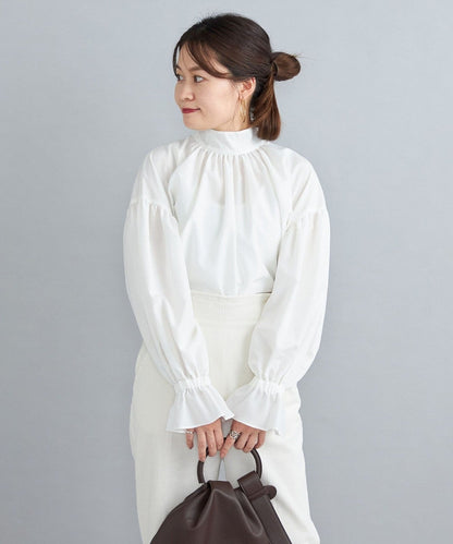 〈手洗い可能〉ハイネックリボンブラウス
