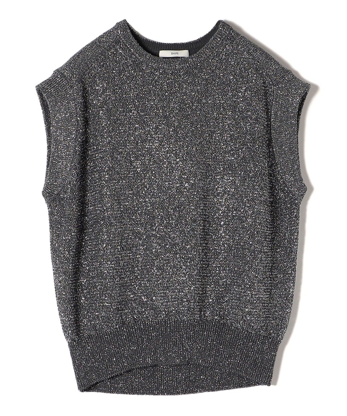 〈手洗い可能〉ラメ混 ペーパー 編地 コンビ プルオーバー