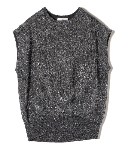 〈手洗い可能〉ラメ混 ペーパー 編地 コンビ プルオーバー