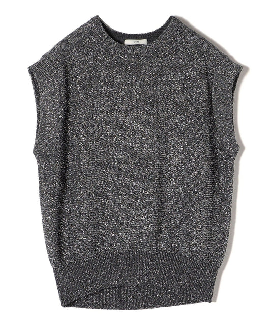 〈手洗い可能〉ラメ混 ペーパー 編地 コンビ プルオーバー