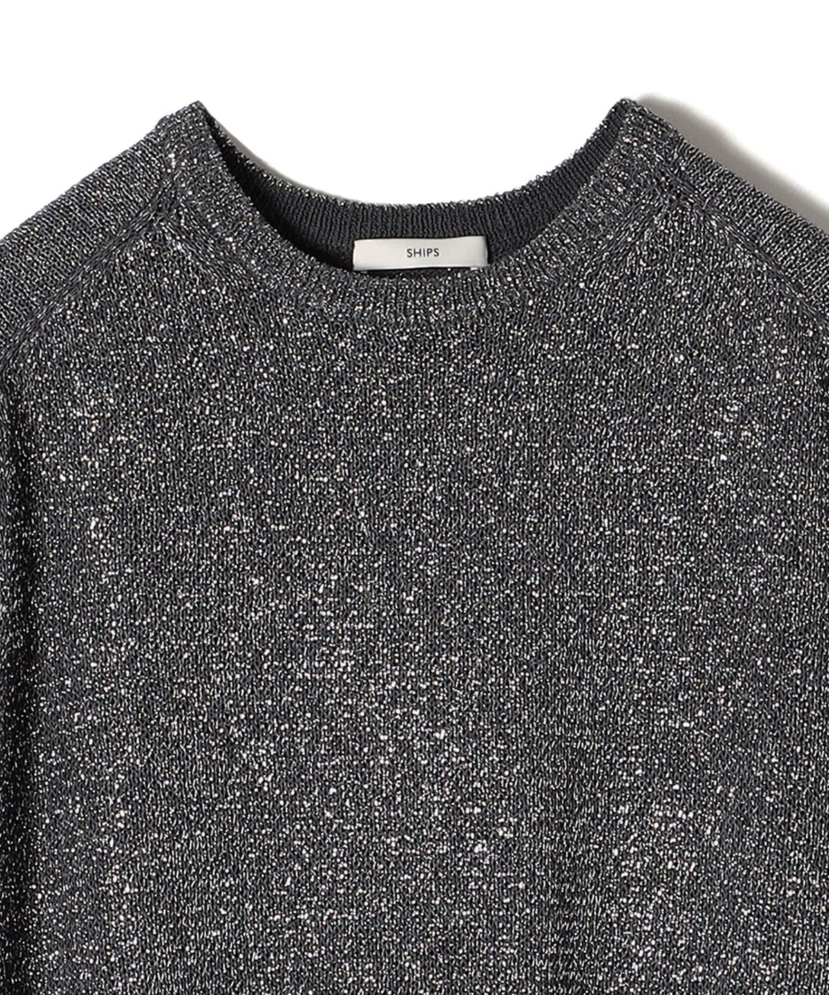 〈手洗い可能〉ラメ混 ペーパー 編地 コンビ プルオーバー