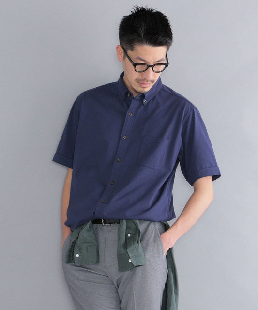 SHIPS: 〈接触冷感〉 アイスタッチ プレーティングジャージー ソリッド / クレリック ボタンダウン ショートスリーブ シャツ