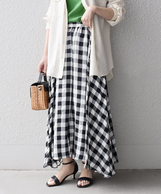 〈手洗い可能〉ギンガムチェックギャザースカート