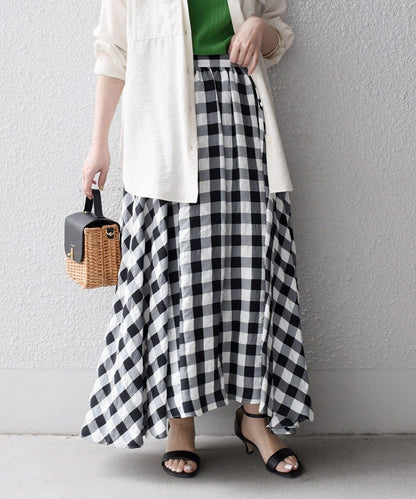 〈手洗い可能〉ギンガムチェックギャザースカート