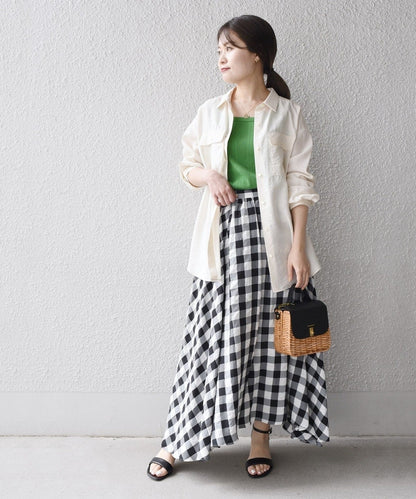 〈手洗い可能〉ギンガムチェックギャザースカート