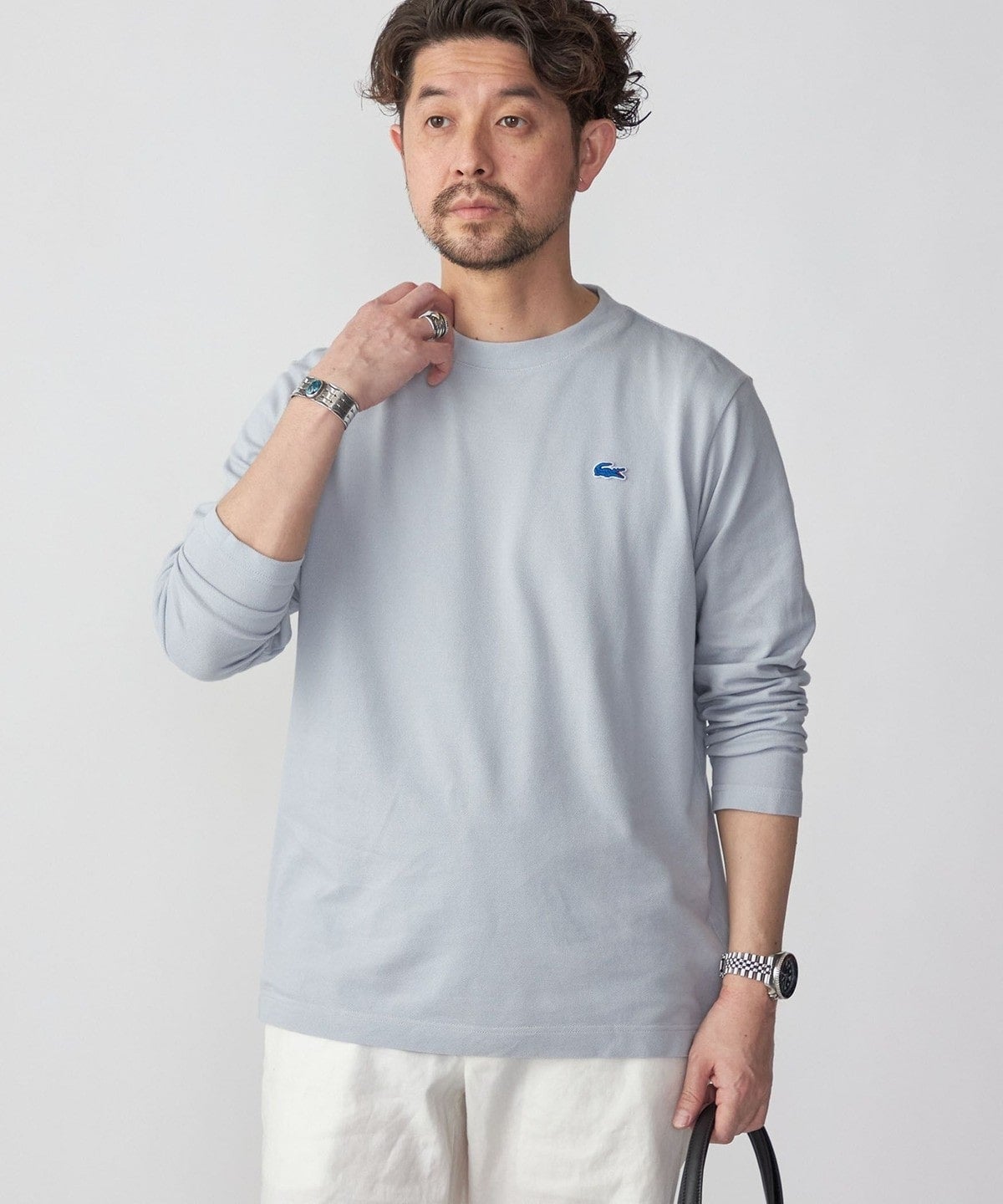 【SHIPS別注】LACOSTE: ガーメントダイ ピケ ロングスリーブ Tシャツ (ロンT)