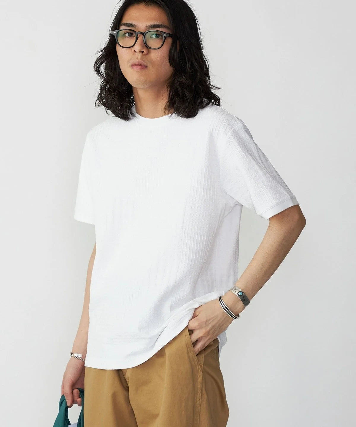 SHIPS: リンクス ジャカード ブロック クルーネック Tシャツ