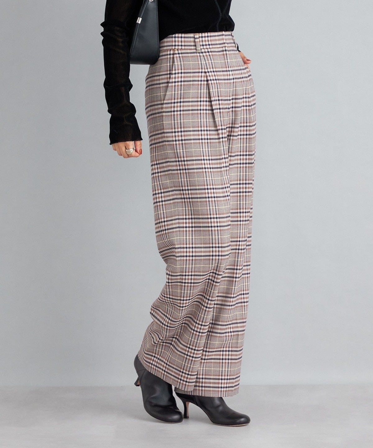 〈手洗い可能〉ウール混先染めカラーチェックパンツ