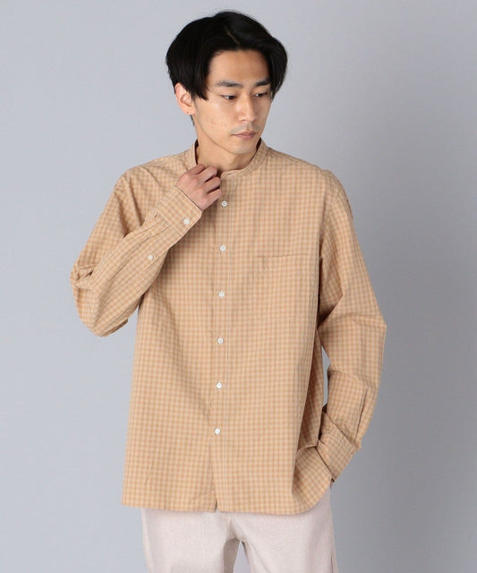 SHIPS: japan quality ポプリン ワッシャー加工 バンドカラーシャツ