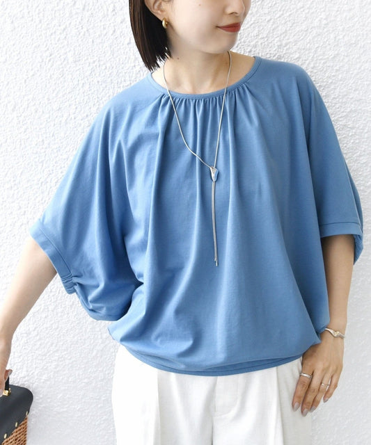 〈洗濯機可能〉ドルマン ギャザー ブラウス TEE