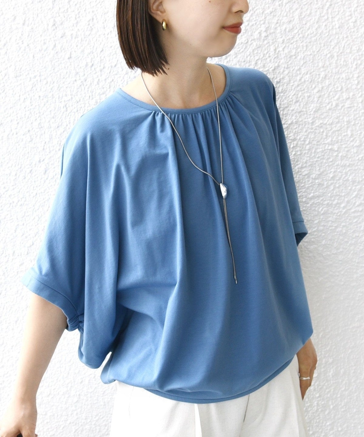 〈洗濯機可能〉ドルマン ギャザー ブラウス TEE