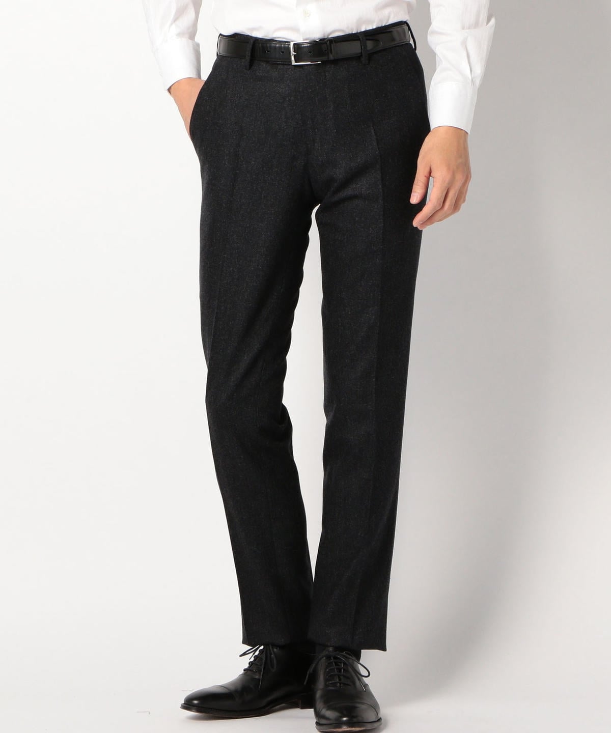 SD: フラノ ノープリーツ メランジ ピンヘッド パンツ(ダークグレー)