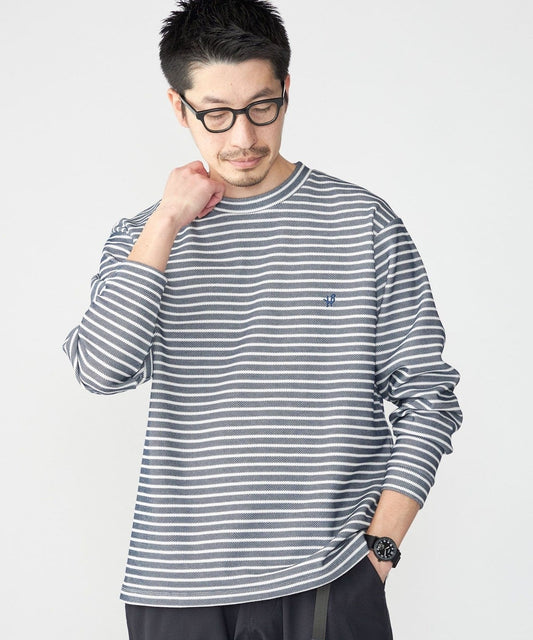 【WEB限定】SHIPS: ワンポイント ロゴ バーズアイ クルーネック ロングスリーブ Tシャツ