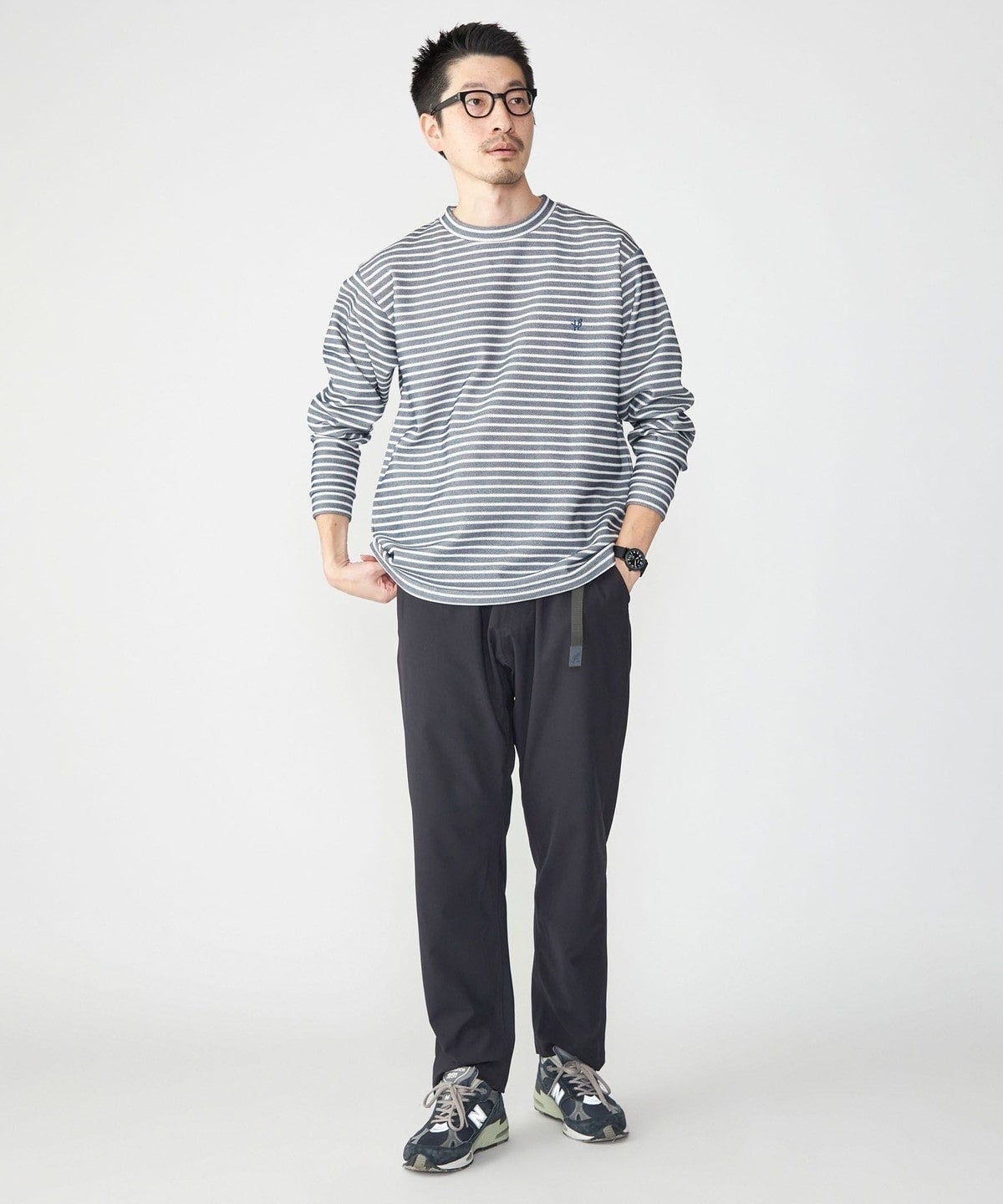 【WEB限定】SHIPS: ワンポイント ロゴ バーズアイ クルーネック ロングスリーブ Tシャツ