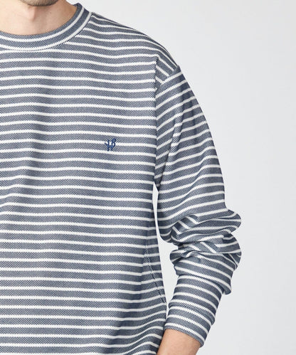 【WEB限定】SHIPS: ワンポイント ロゴ バーズアイ クルーネック ロングスリーブ Tシャツ
