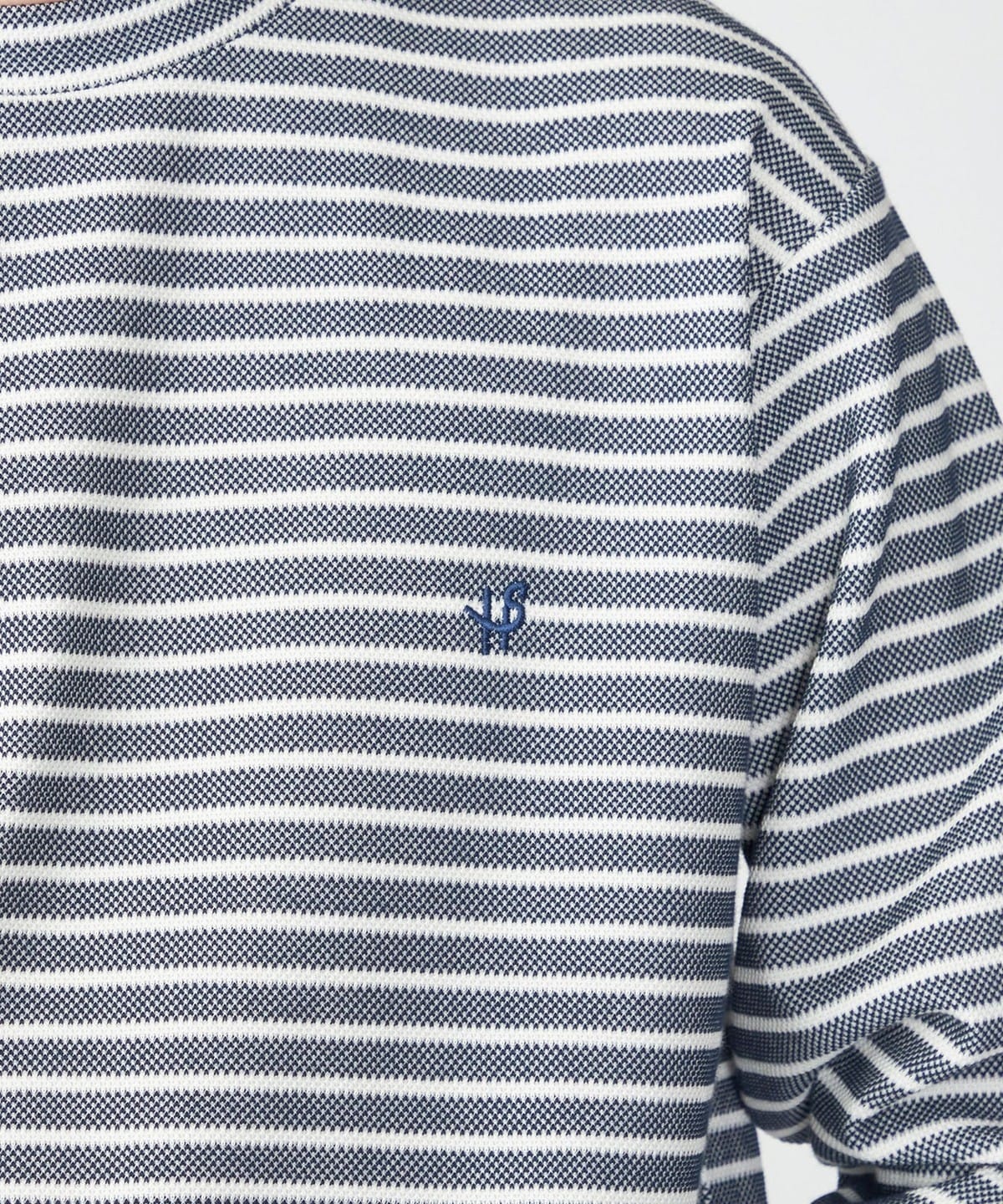 【WEB限定】SHIPS: ワンポイント ロゴ バーズアイ クルーネック ロングスリーブ Tシャツ