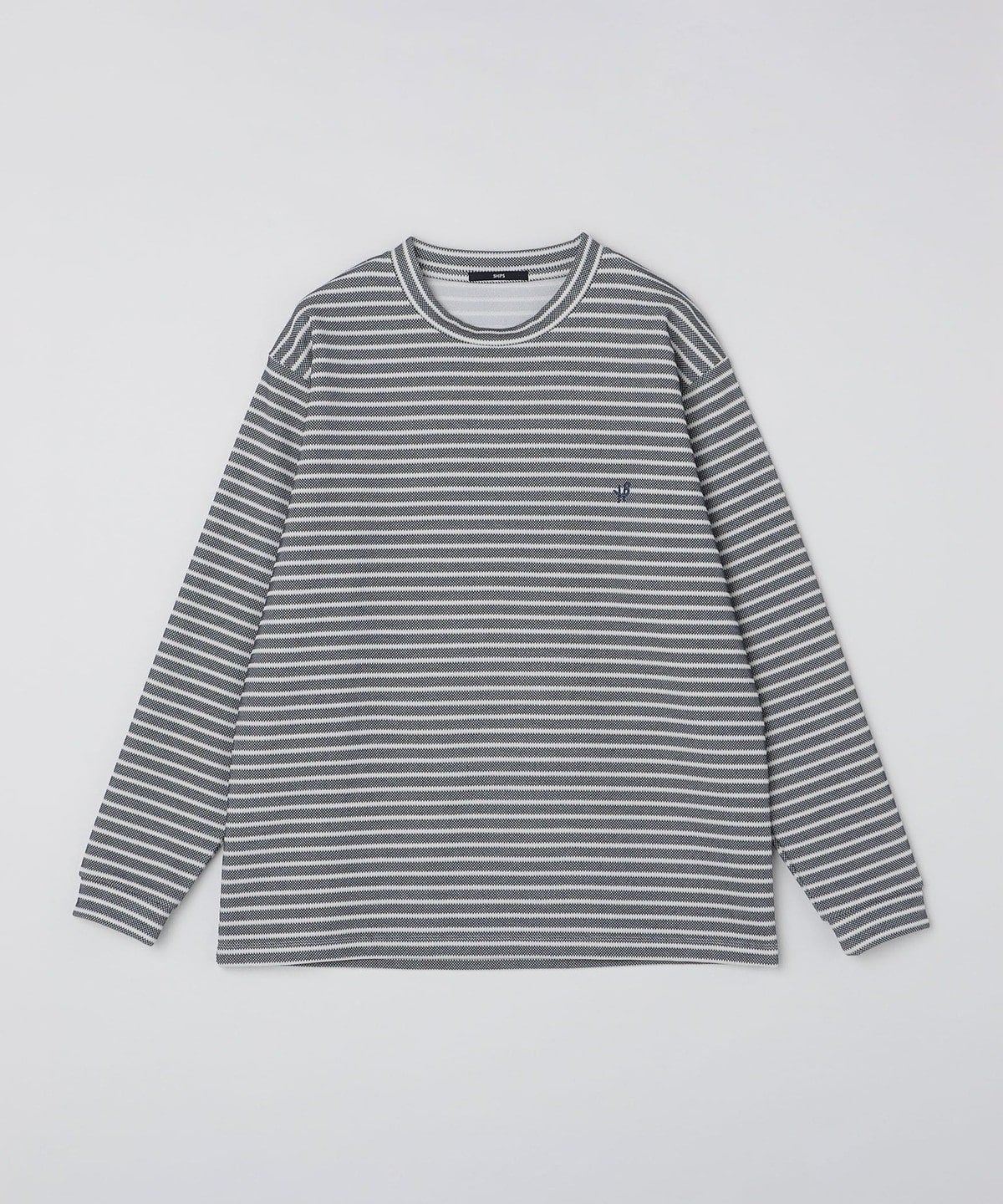 【WEB限定】SHIPS: ワンポイント ロゴ バーズアイ クルーネック ロングスリーブ Tシャツ