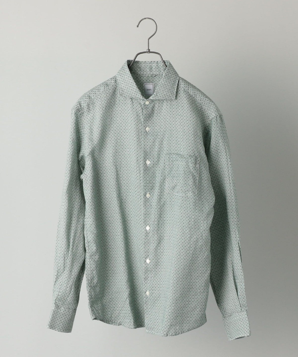 SHIPS: セミワイドカラー モチーフ柄 リネンシャツ