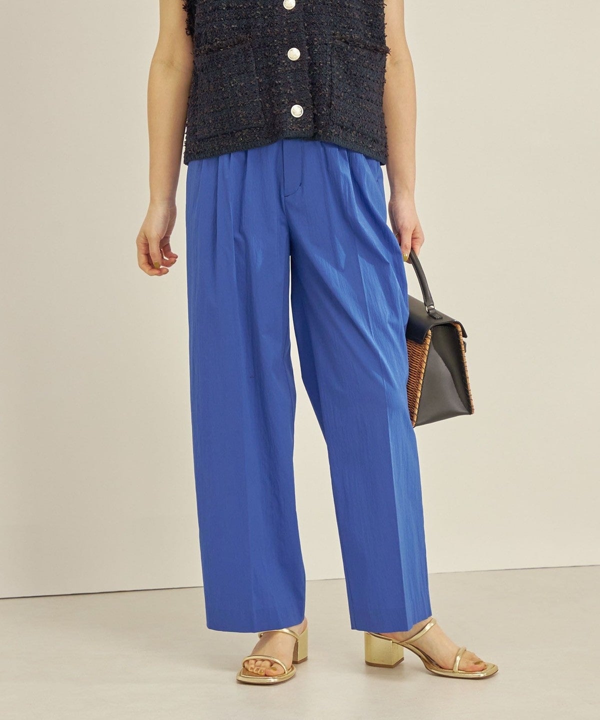 〈手洗い可能〉綿ナイロン タイプライター セミワイド タック パンツ